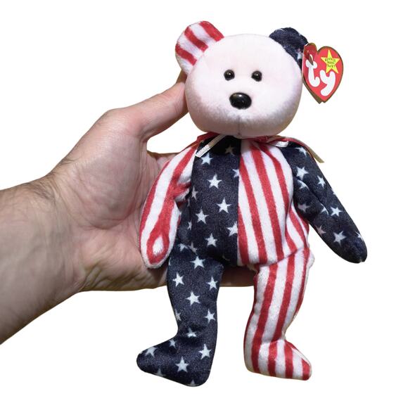 Ty Other - VTG TY Beanie Babies Spangle Bear 1999 Pink Face Patriotic Stars Stripes NWT